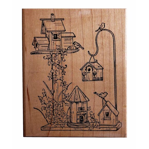 Northwoods Rubber Stamp Birdhouses Wood-Mounted - Picture 1 of 4